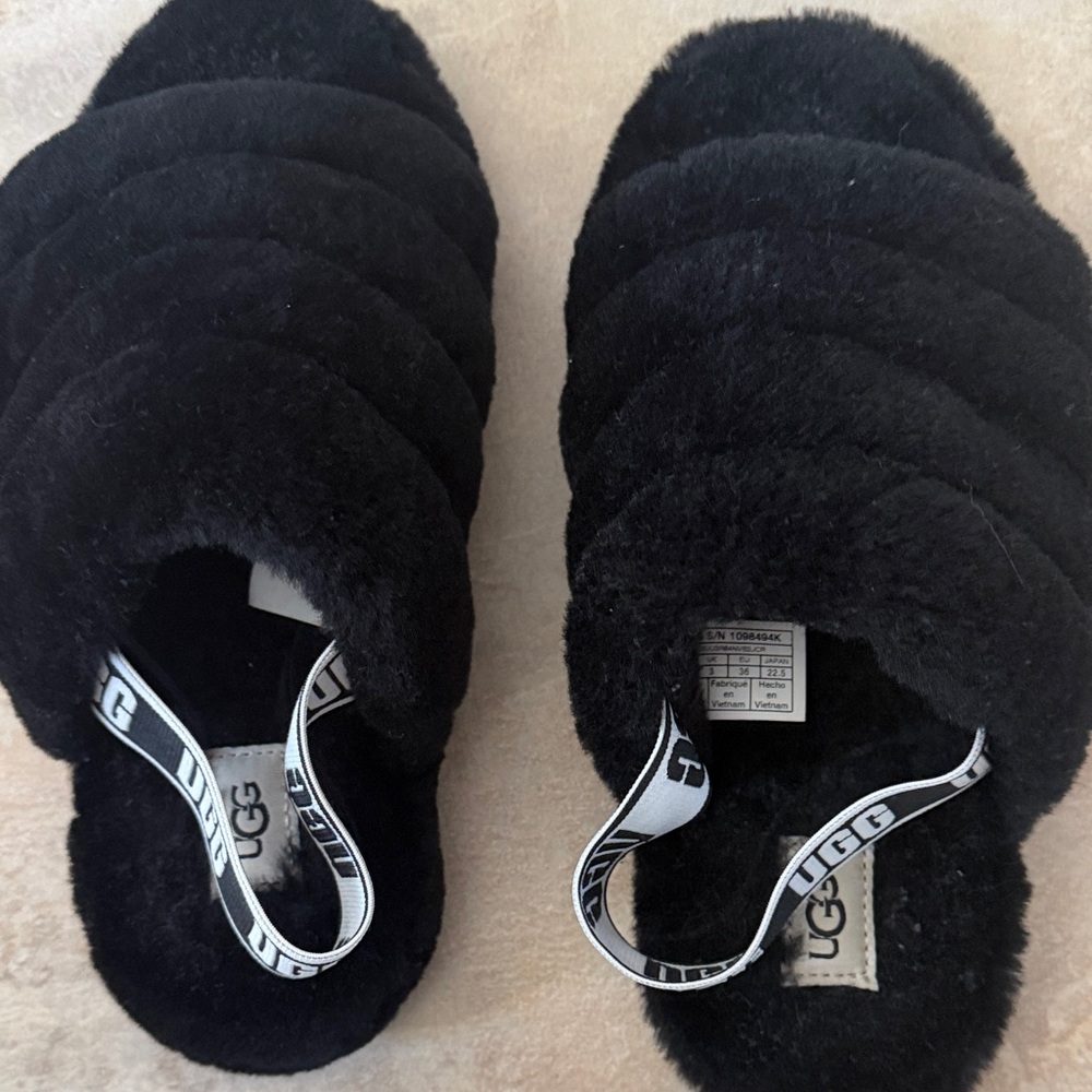 Ugg sling back open toe fuzzy slippers